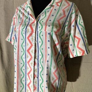 Vintage Geometric Funky Multicolor Button Down Shirt